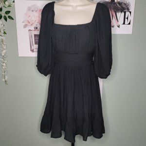 Women's Half Sleeve Square Neck Back Tie High Waist Dresses